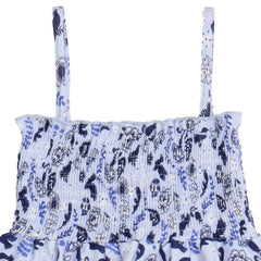 Mavi Kuşlar ve Çiçekler Askılı Elbise