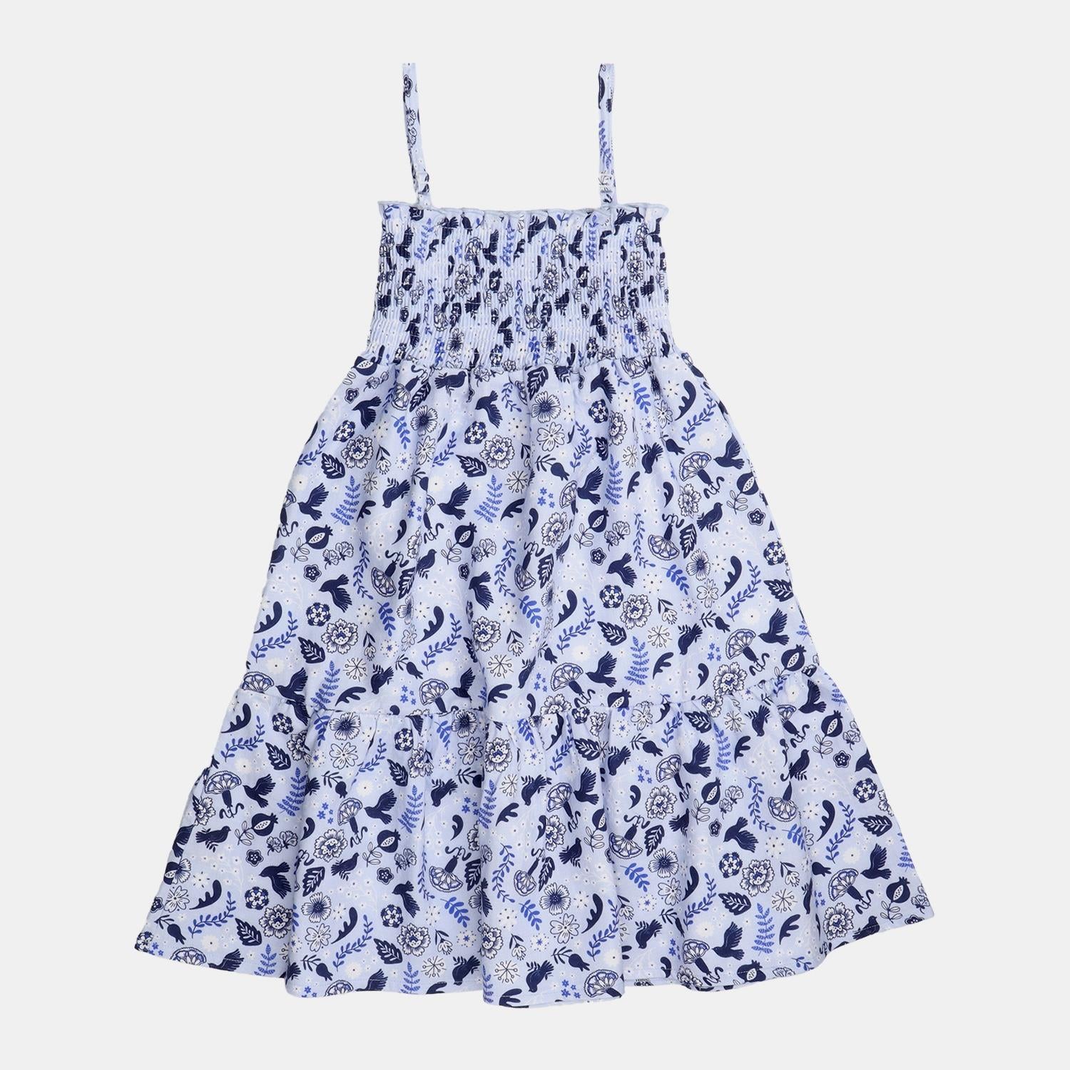 Blue Birds and Flowers-Strap Dress