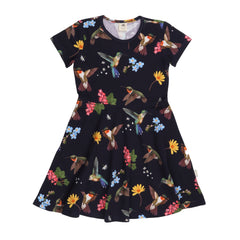 Hummingbirds Around Flowers-Flared Dress