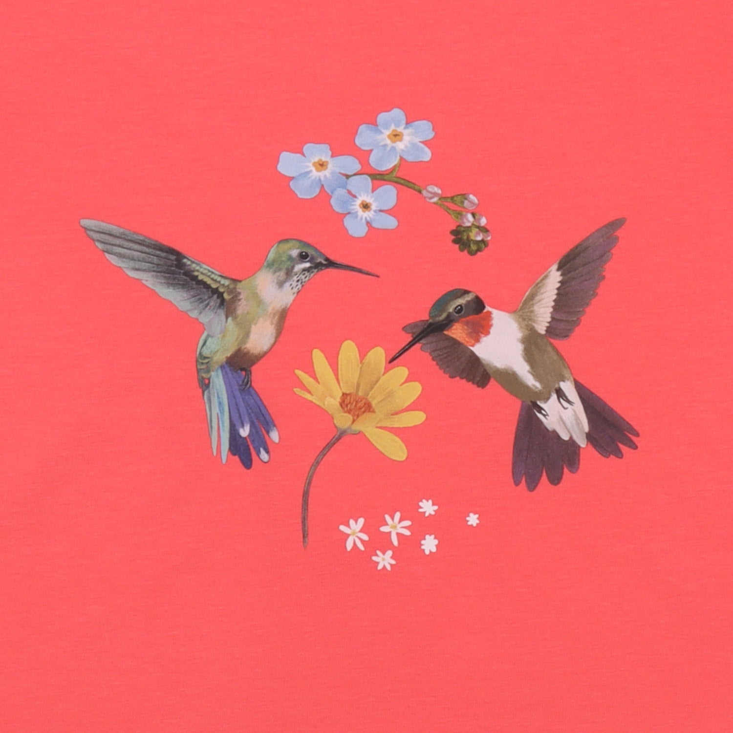 Hummingbirds Around Flowers-T-Shirt